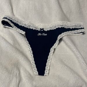 Victoria's Secret Navy Thong with White Lace Trim